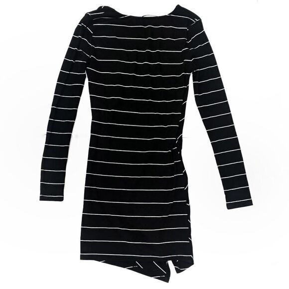 Renvy Black Striped Faux Wrap Long Sleeve Mini s S - Picture 2 of 8